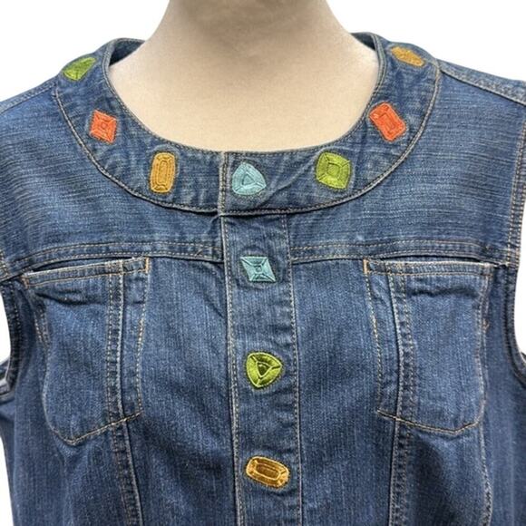 C.J. Banks By Christopher Banks Colorful Embroidered Denim Snap Up Vest Size XL - Picture 6 of 8